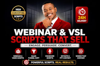 write the ultimate webinar and video script, sales funnel keynote voiceover, ppt