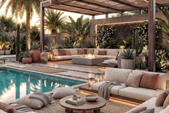 reimagine your backyard retreat, outdoor furniture render, poolside lounge, dwg
