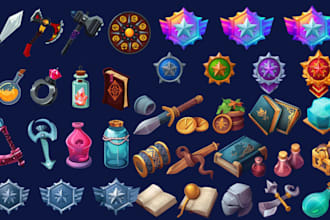 create 2d game icons, assets, props, skills, items UI for mobile and video games