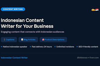 write indonesian captions, blog articles, and product descriptions
