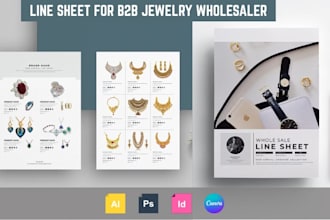 design product catalog line sheet for b2b jewelry wholesaler label manufacturer