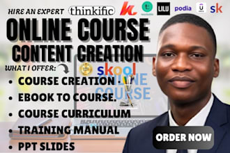 write course modules, upload content, and design PPT slides for training