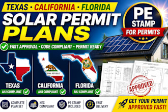 provide texas california and florida solar permit plan with pe stamp for permits