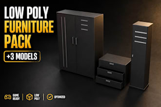 creat low poly furniture wardrobe, cabinet, props