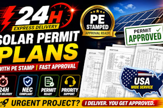 deliver USA solar permit plans with pe stamped in 24 hours fast approval