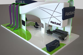 design and render trade booth and exhibition stands design for product launch