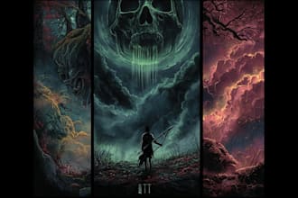 create detailed dark art illustrations for bands and merch