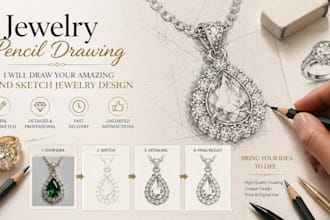 draw professional jewelry pencil sketch design for rings necklace earrings