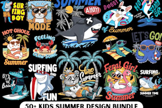 create hand drawn surfing kids summer logo