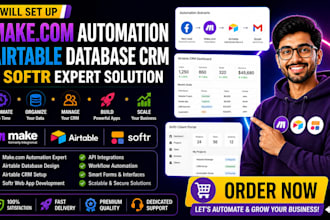 set up make com automation, airtable database CRM and softr expert solution