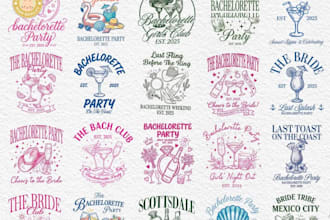 do retro hand drawn beach bridal party logo