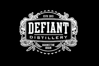 design spirits defiant distillery brand business logo
