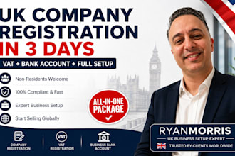 do UK company registration with vat bank account and full business setup help