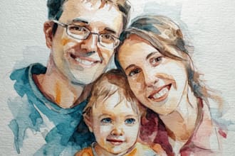 custom watercolor family portrait from photo