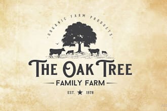 design vintage forest, oak tree, pine tree logo