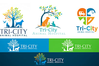 design pet, dog, cat or animal and veterinary clinic logo