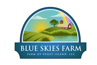 do small farm and island community logo for blue skies farm
