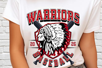 make t shirt warriors bulldogs baseball mascot logo