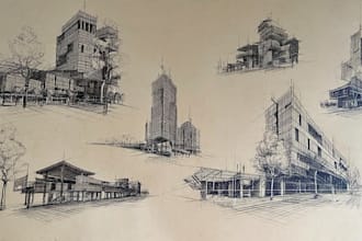 draw an architectural sketches of building illustrations
