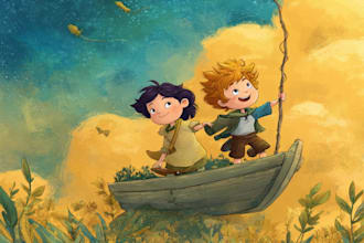 draw whimsical children story book illustration for you