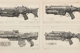 draw custom weapon gun art illustrations or concept