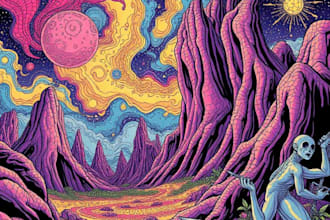 create colorful psychedelic and trippy style illustration