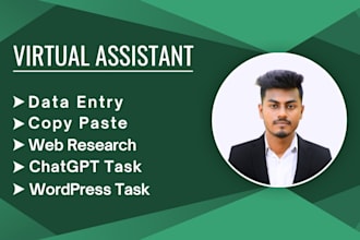be your virtual assistant for data entry, web research, wordpress, chatgpt task