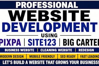develope pixpa cleaning website site123 business website redesign big cartel