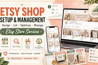 setup etsy shop ,manage etsy store guranteed sales  design list products