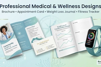 design medical brochure, appointment card, weight loss journal, fitness tracker