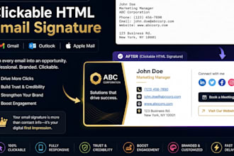 design professional clickable HTML email signature for gmail,outlook, apple mail