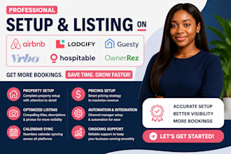 setup listing on airbnb, lodgify, guesty, vrbo, hospitable ownerrez