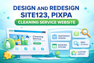design and redesign site123, pixpa cleaning service website