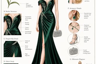 create botanical fashion illustration and luxury dress design