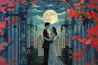 illustrate your love story as a film poster save the date wedding invitation
