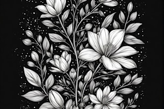 draw hand drawn botanical line art for tattoo, packaging
