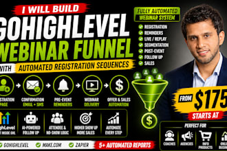 build a gohighlevel webinar funnel with registration sequences