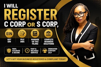 register c corp, s corp, get ein, file dba and manage us business tax