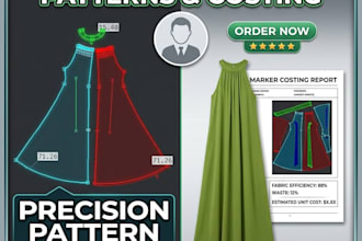 create sewing pattern and grading any garments dxf and PDF