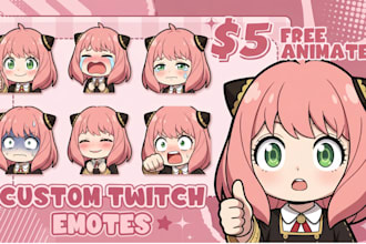 draw twitch emotes, animated emotes, chibi emotes and discord emotes