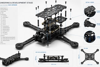 design drone frame cad, 3d printing model, design custom mechanical product cad