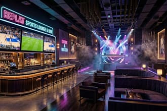 design realistic 3d restaurant, 3d nightclub, café, wine bar, sport bar, lounge