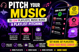 pitch your music playlists to edm playlists, music blogs, and playlist pitching