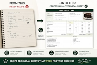 create professional pastry technical sheets with costing