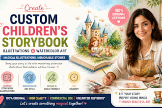 create custom children storybook illustrations and watercolor art