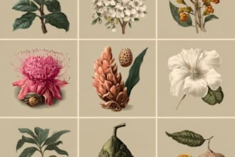 draw botanical vector illustration of flowers art