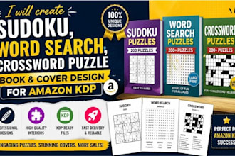 create sudoku, word search, crossword puzzle, book cover design for amazon kdp