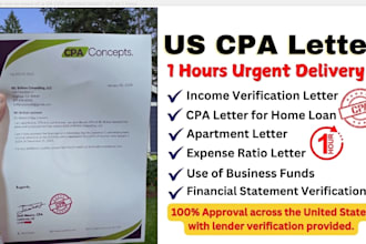verified CPA letter, income letter, expense ratio letter