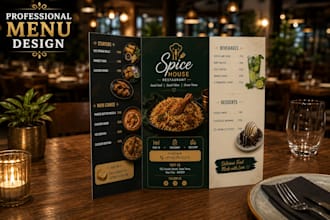 design restaurant dual sided, bi fold and tri fold menus in canva