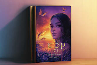design epic fantasy cover with hero and magical world